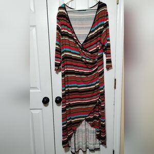 Elegant Asymmetrical Striped Dress - Multicolor